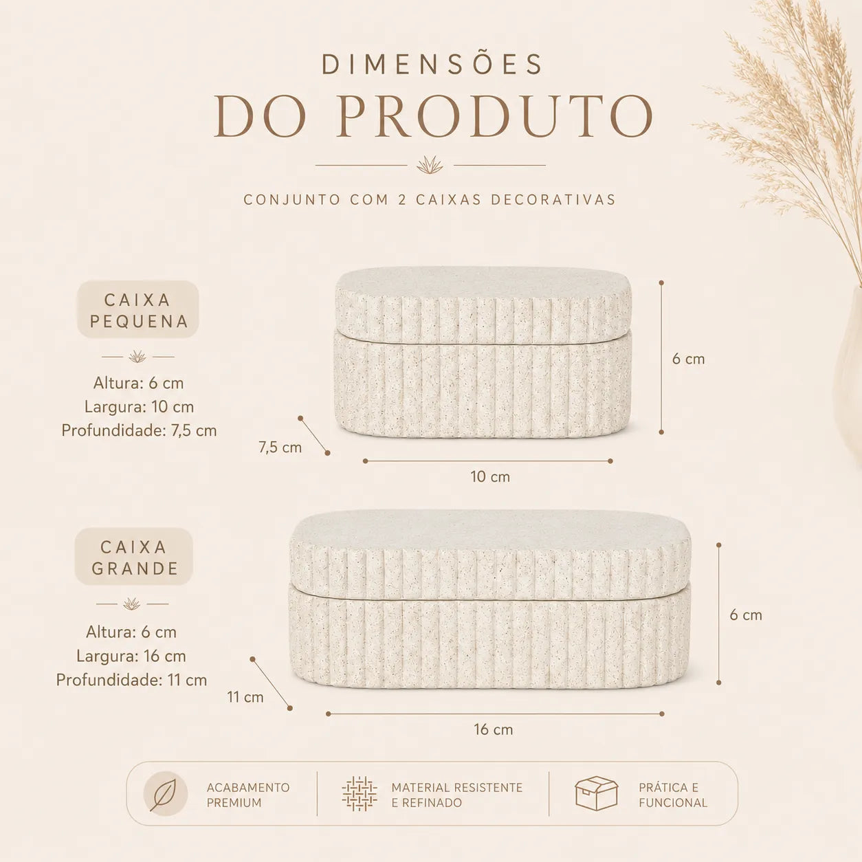 Kit 2 Caixas Organizadoras Caneladas Off-White
