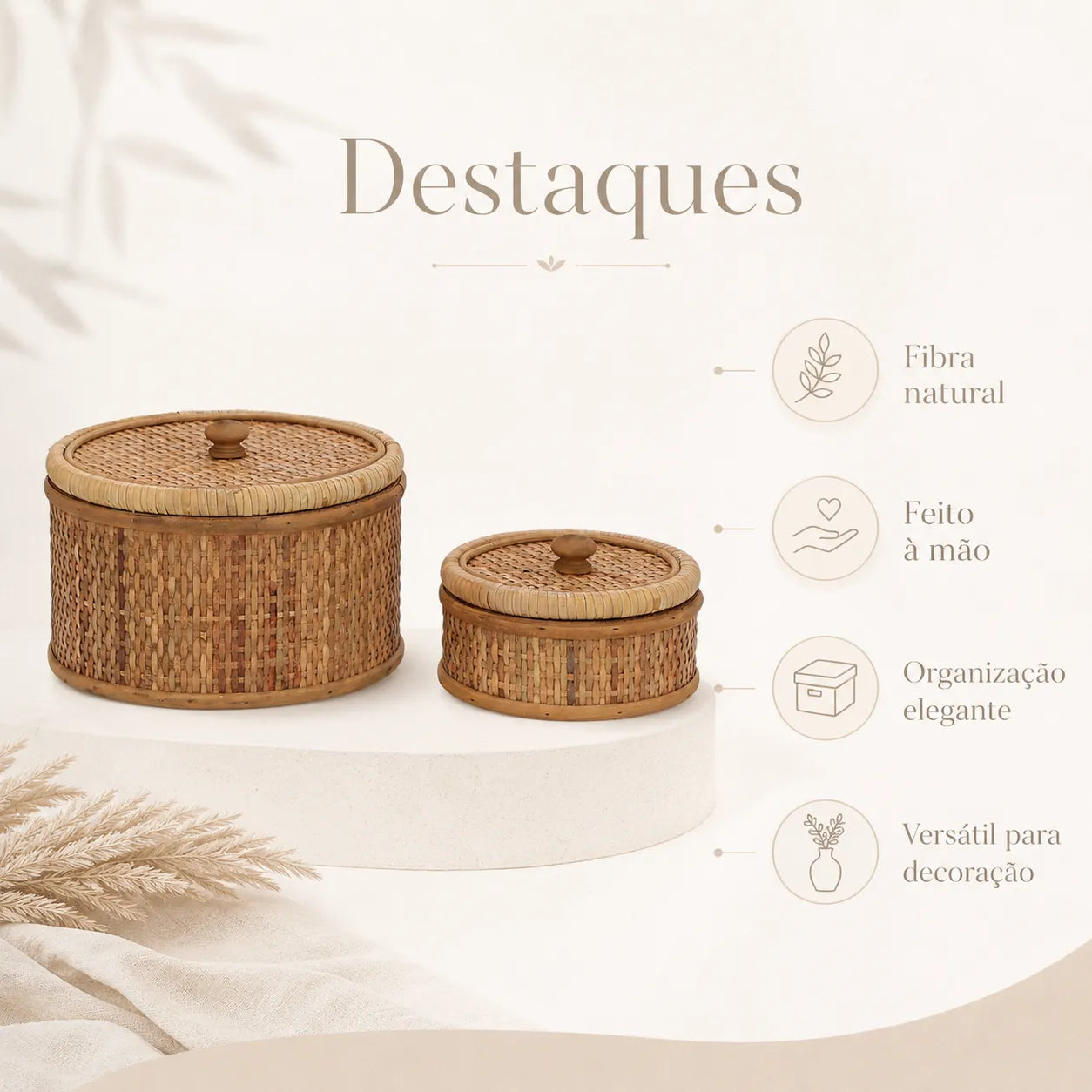 Kit 2 Caixas Organizadoras Rattan Natural