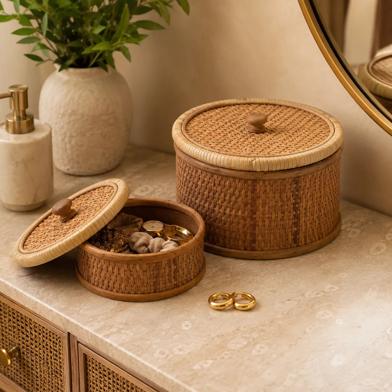 Kit 2 Caixas Organizadoras Rattan Natural