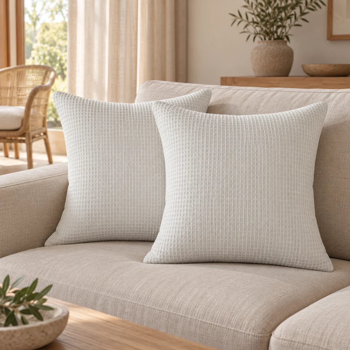 Kit com 2 capas de almofada Maya em branco com relevo geométrico