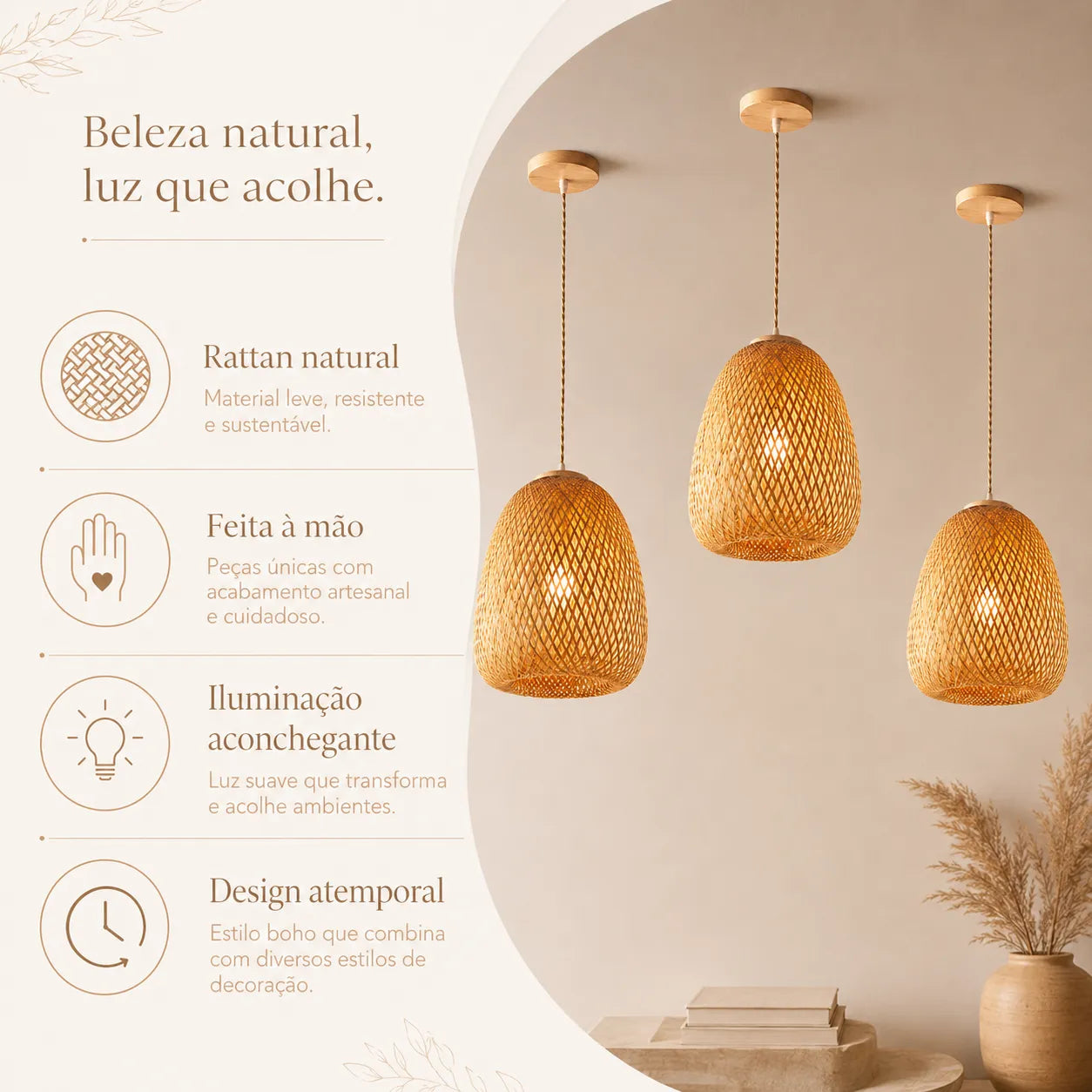 Kit 3 Luminárias Pendente de Bambu Bayu