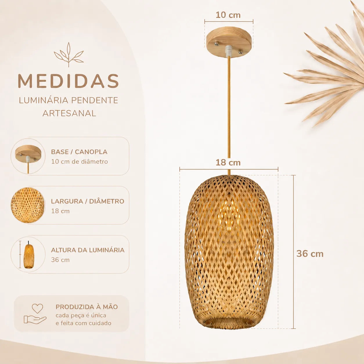 Kit 3 Luminárias Pendente de Bambu Natú