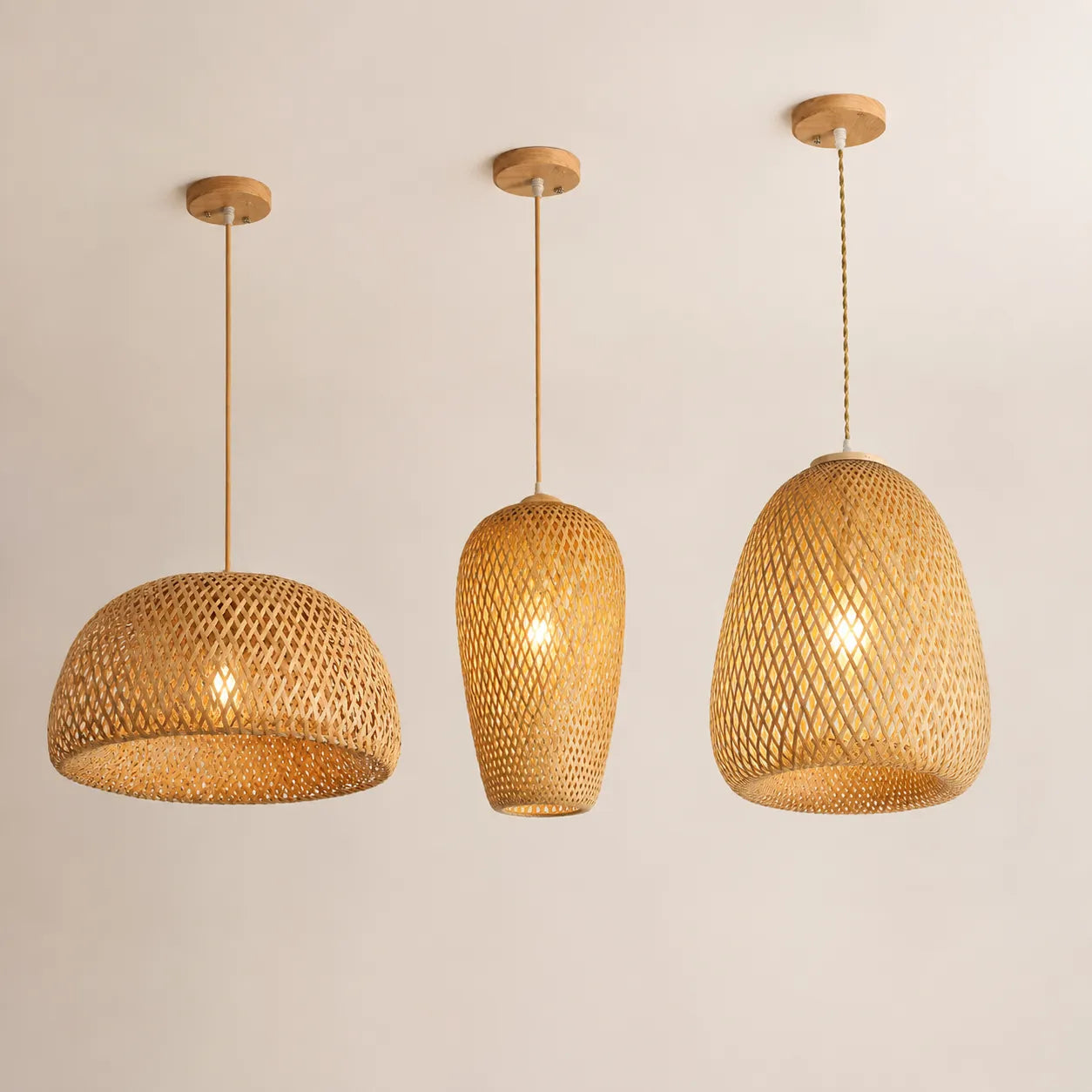 Kit 3 Luminárias Pendente de Bambu Serene
