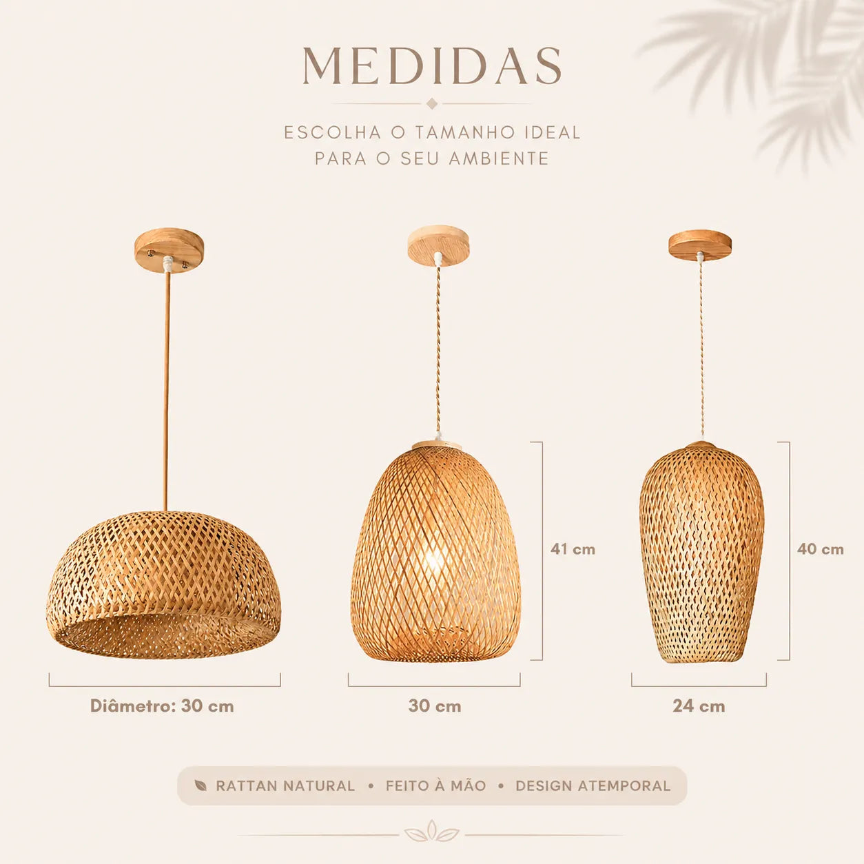 Kit 3 Luminárias Pendente de Bambu Serene