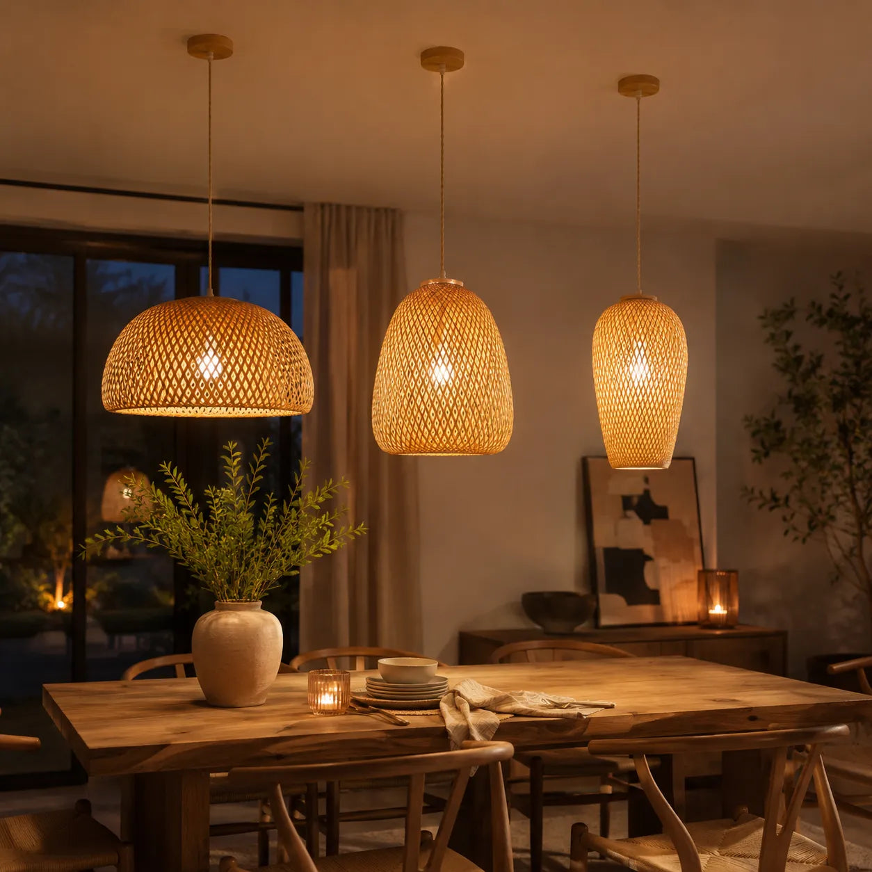 Kit 3 Luminárias Pendente de Bambu Serene