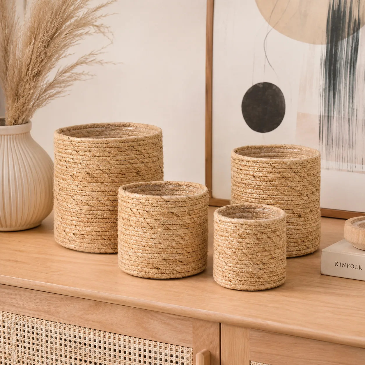 Kit 4 Cachepots em Fibra Natural Raizes
