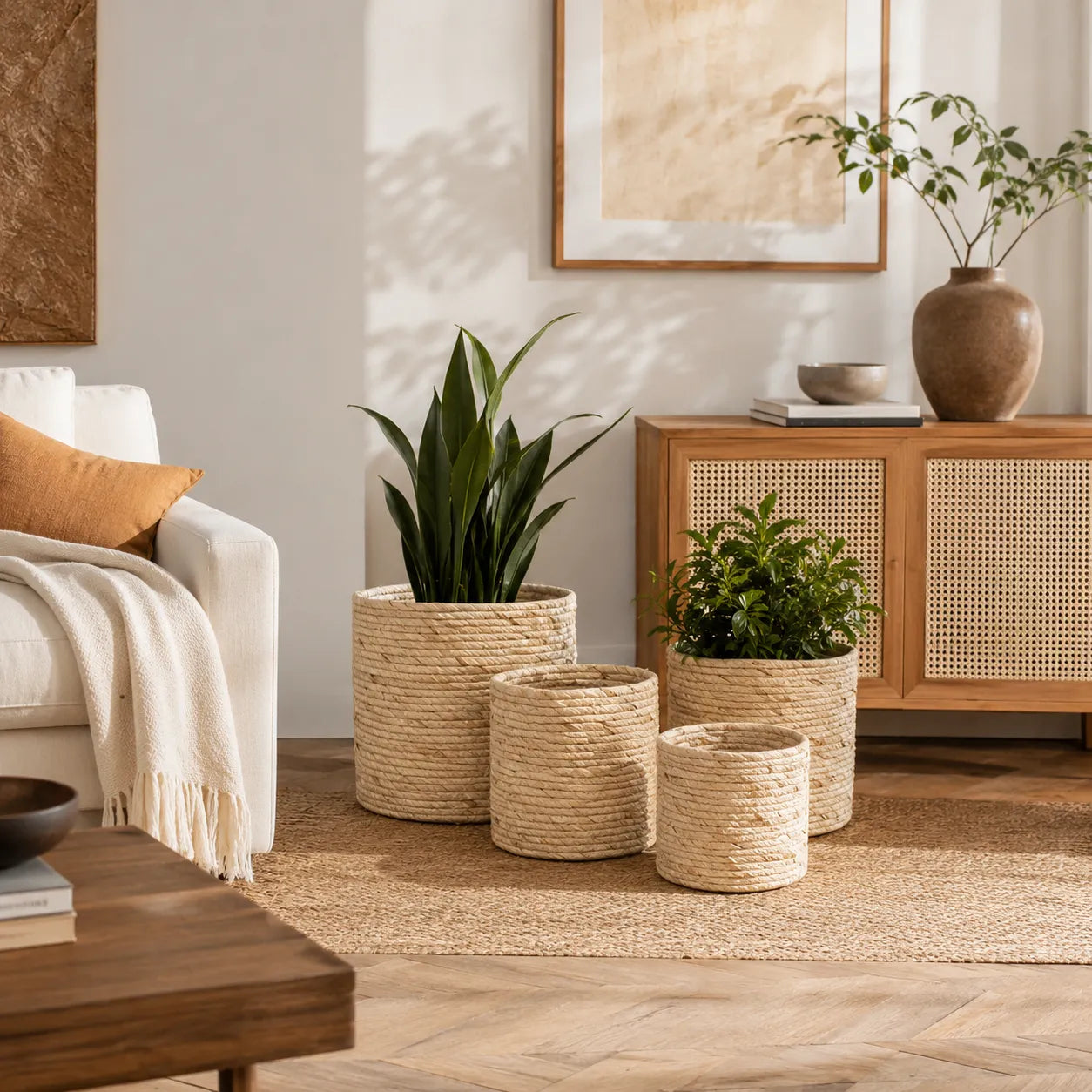 Kit 4 Cachepots em Fibra Natural Raizes
