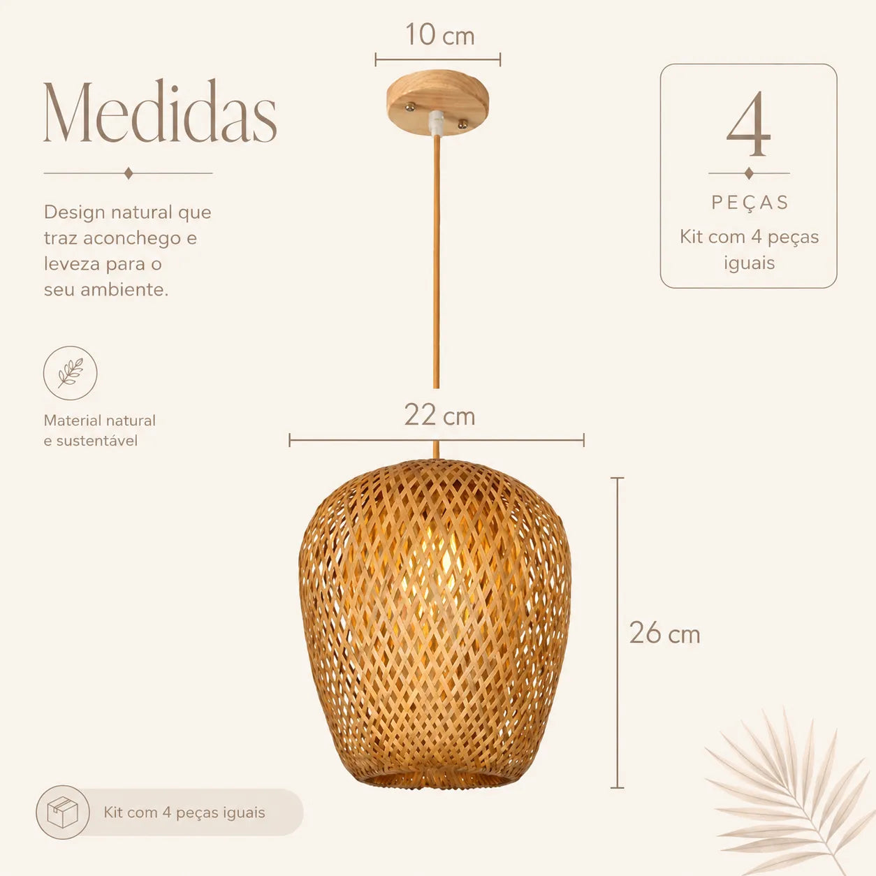 Kit 4 Luminárias Pendente Bambu Rattan