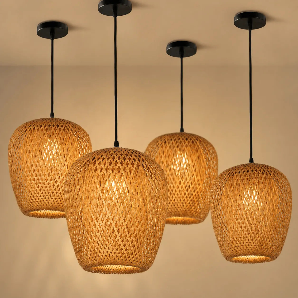 Kit 4 Luminárias Pendente Bambu Rattan
