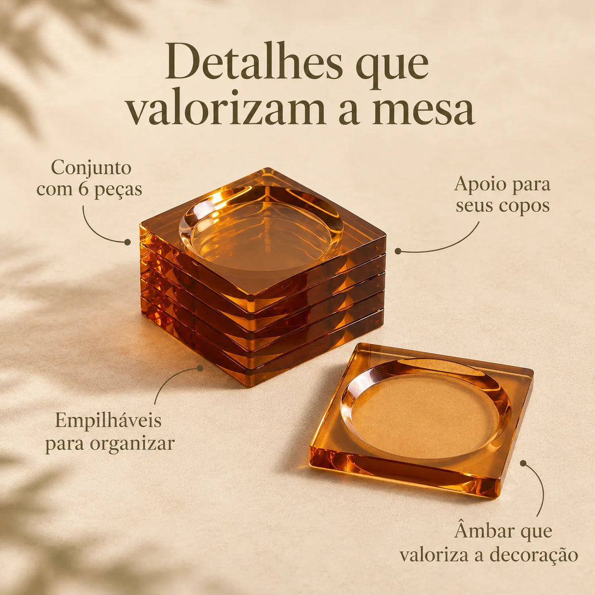 Kit 6 Porta-Copos Quadrados em Acrílico Âmbar Quadria
