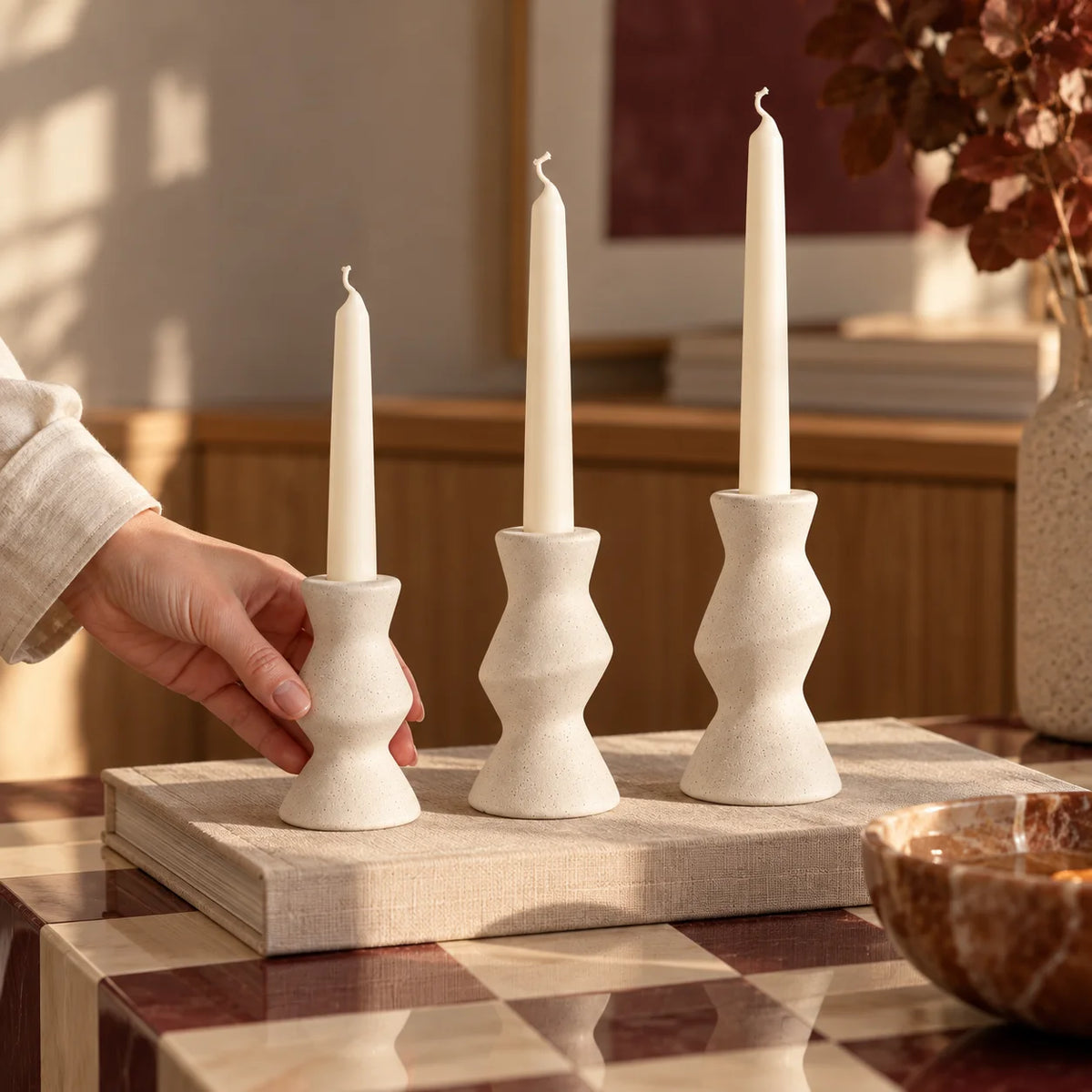 Kit Porta Velas em Cerâmica Granilite