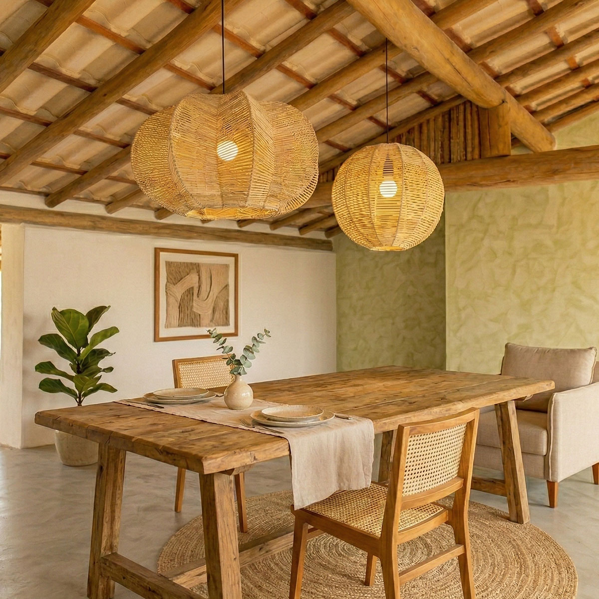 Kit 2 Luminária Pendente de Palha Tramas Naturais