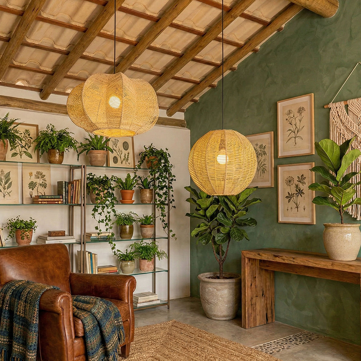 Kit 2 Luminária Pendente de Palha Tramas Naturais