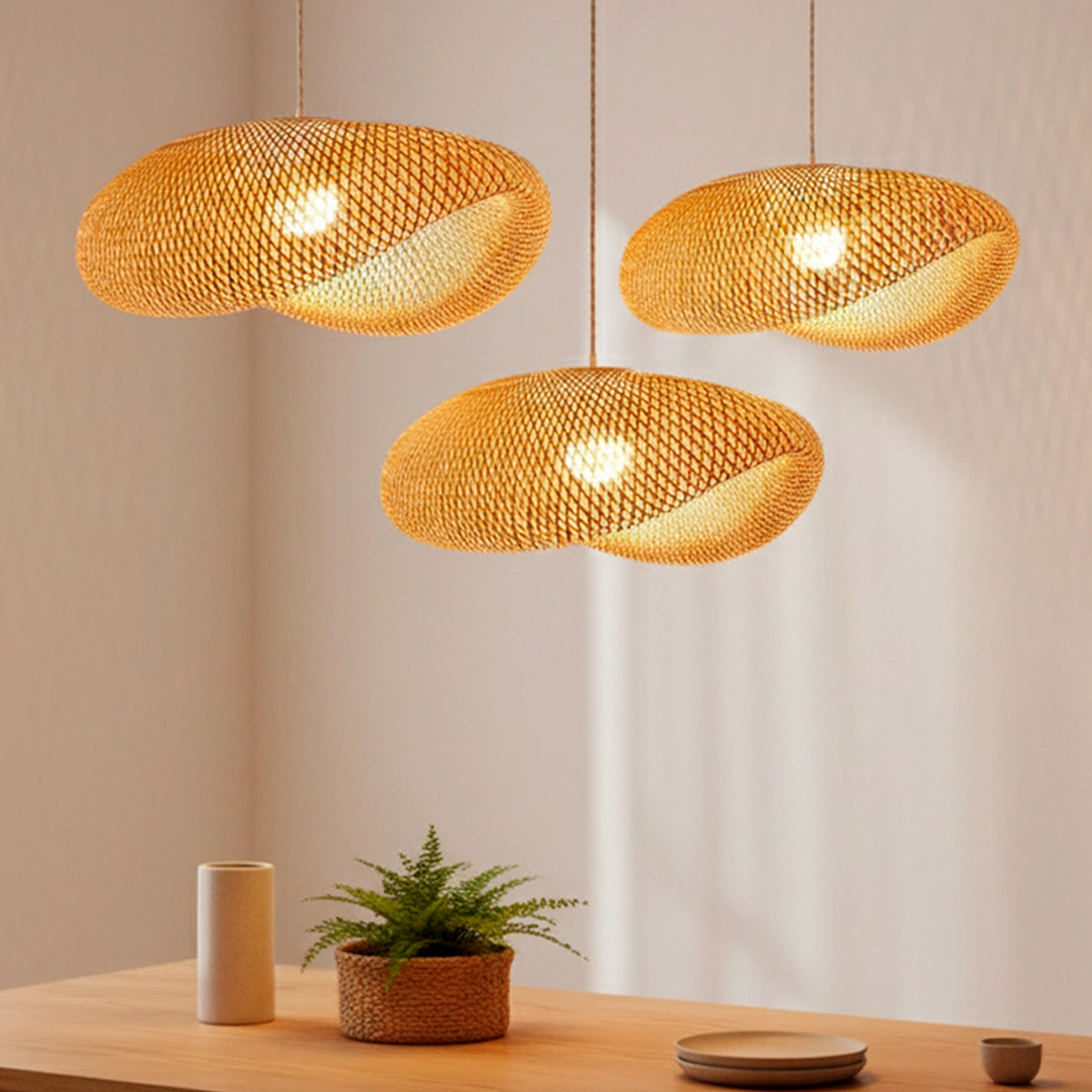 Kit 3 Luminárias Pendente de Bambu Luz do Campo