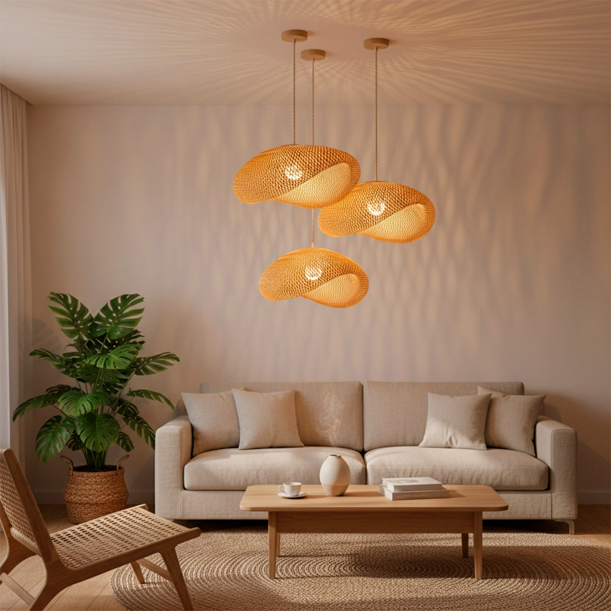 Kit 3 Luminárias Pendente de Bambu Luz do Campo