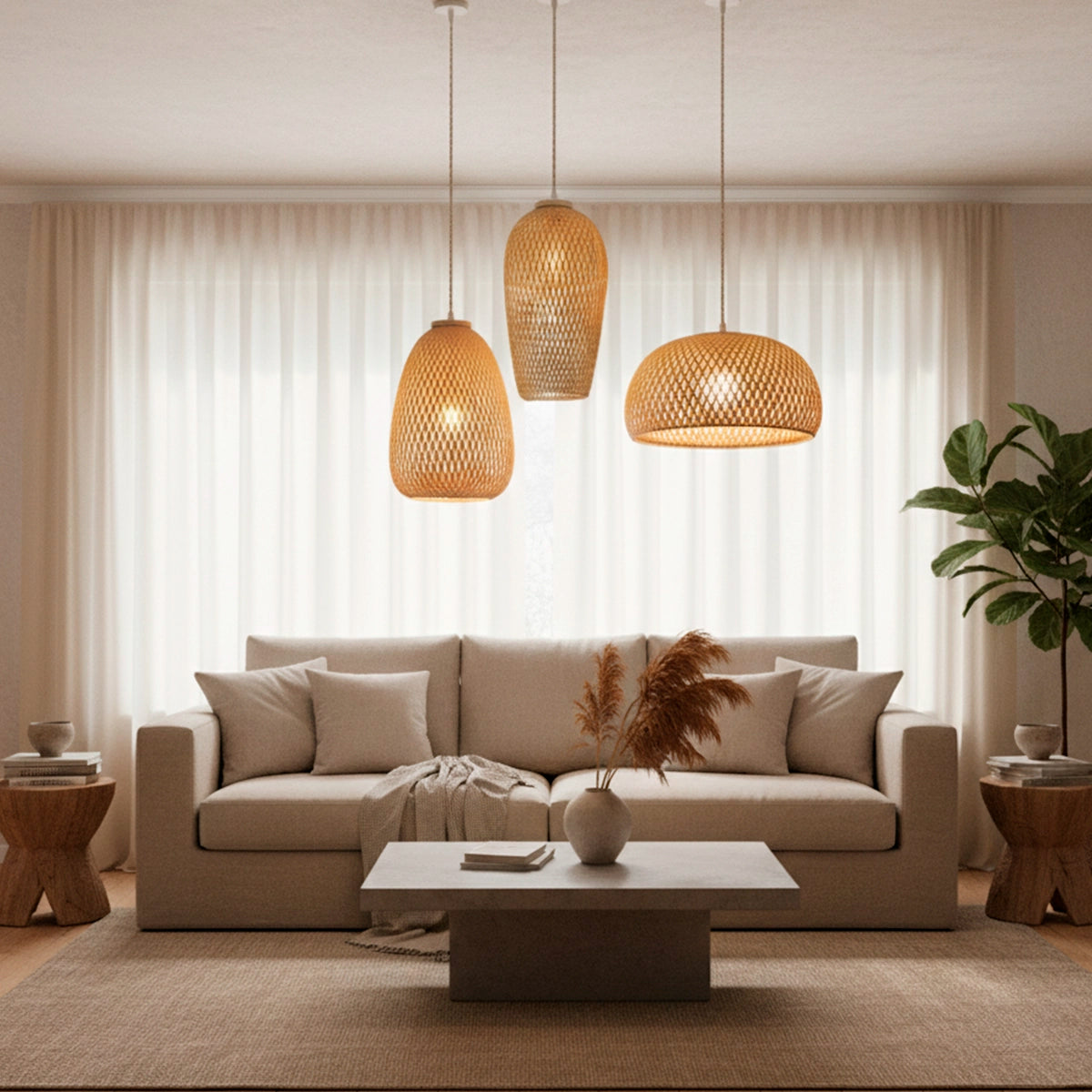 Kit 3 Luminárias Pendente de Bambu Serene