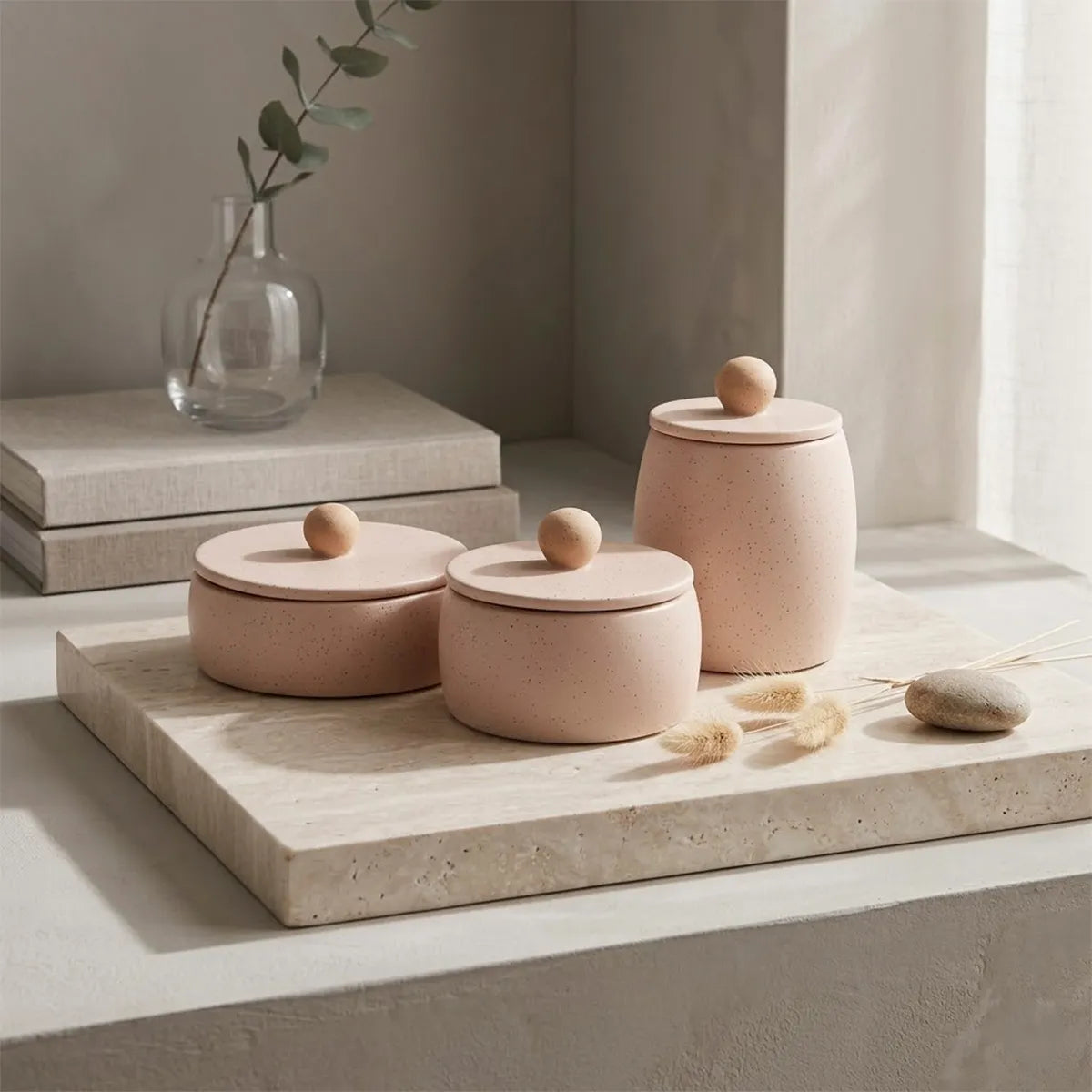 Kit 3 Potes Decorativos em Cerâmica Auréa