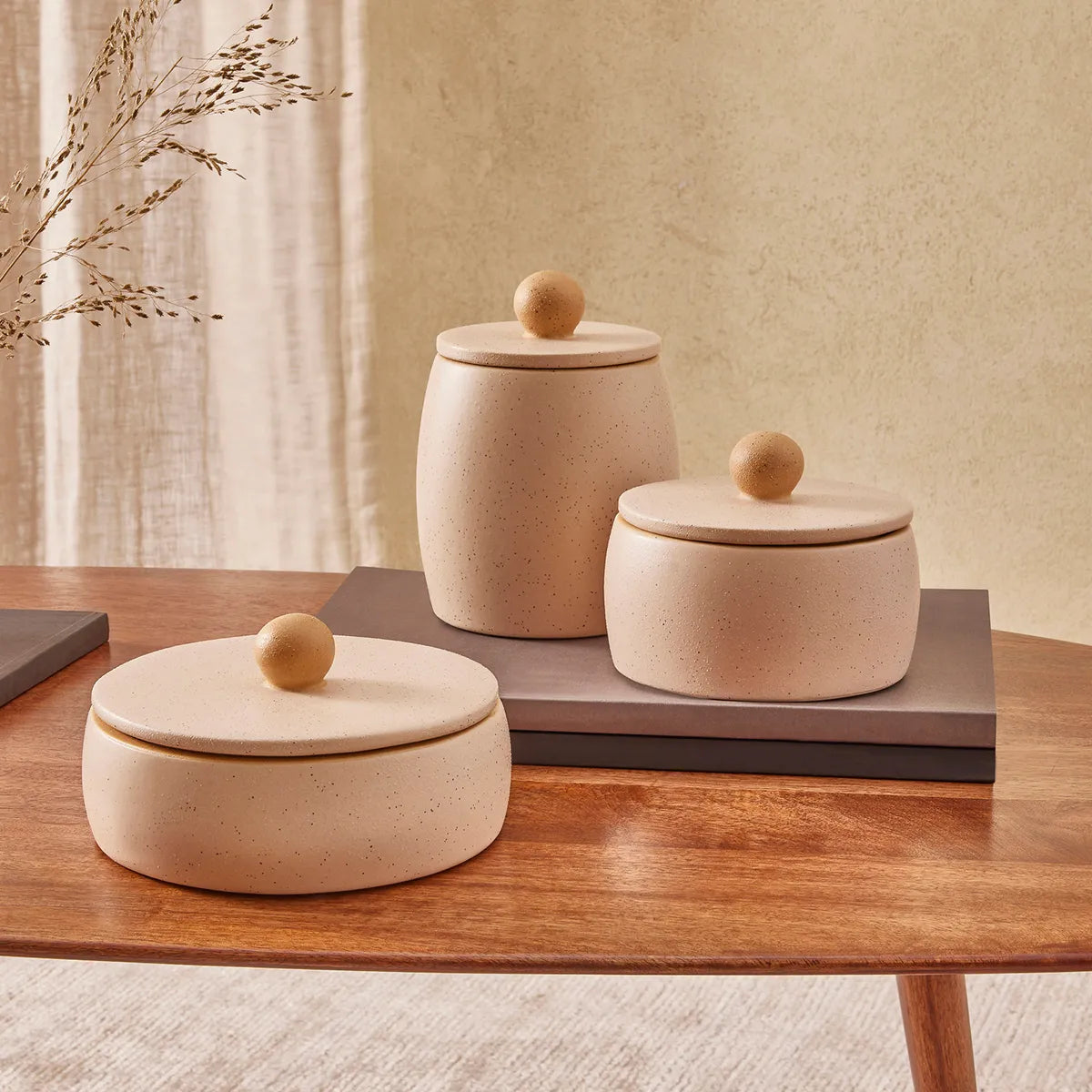 Kit 3 Potes Decorativos em Cerâmica Auréa