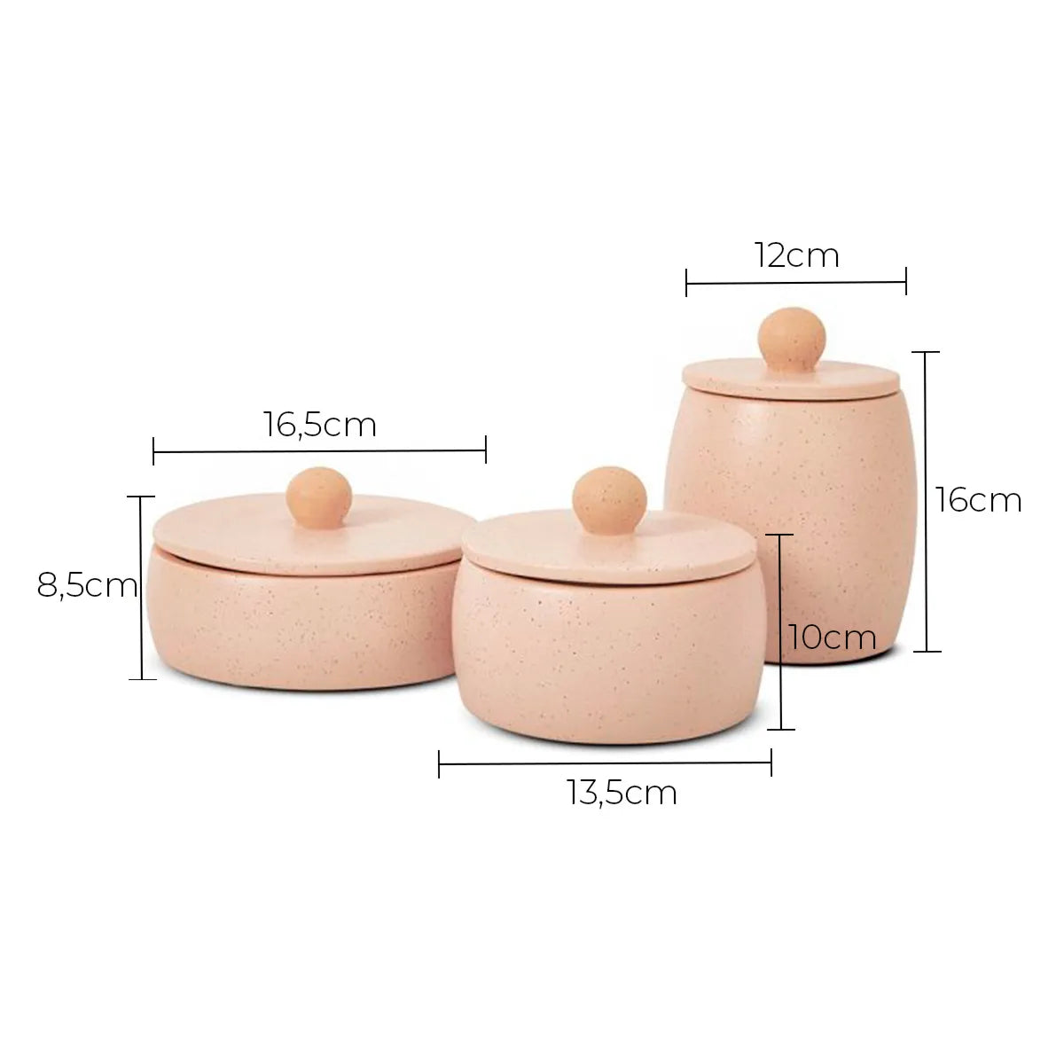 Kit 3 Potes Decorativos em Cerâmica Auréa