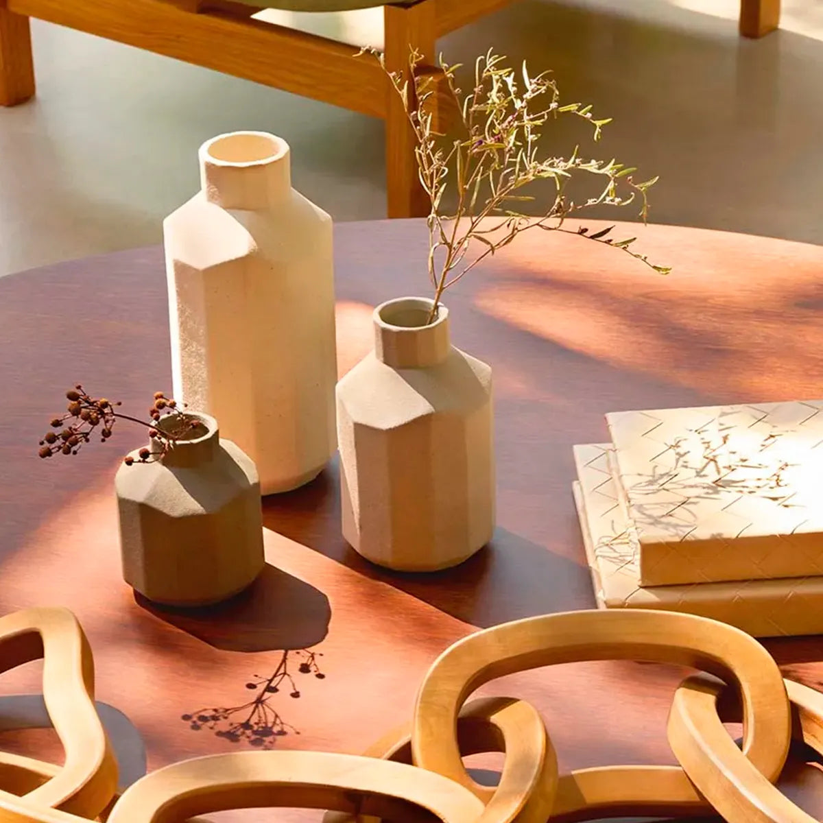 Conjunto de Vasos Decorativos Cerâmica Geométrico Prisma