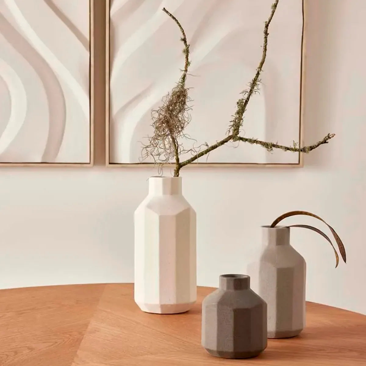 Conjunto de Vasos Decorativos Cerâmica Geométrico Prisma