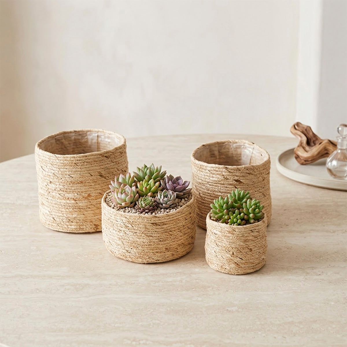 Kit 4 Cachepots em Fibra Natural Raizes