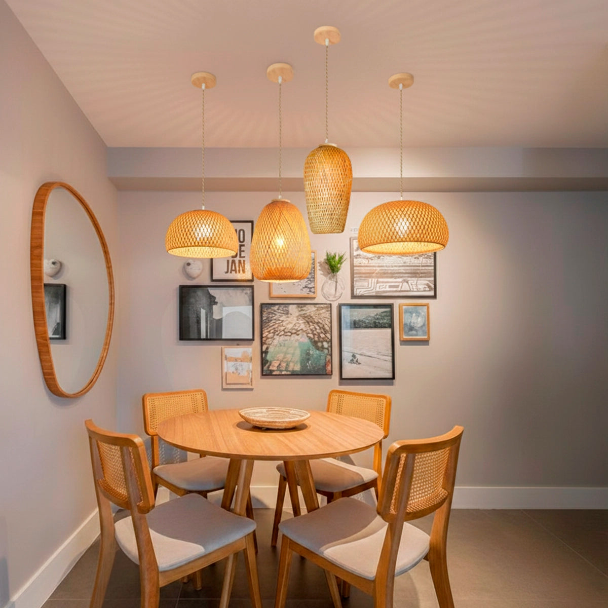 Kit 4 Luminárias Pendente de Bambu Trama