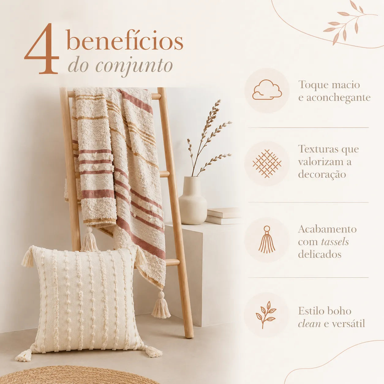 Kit Manta para Sofá e Capa de Almofada Terracota Aurora