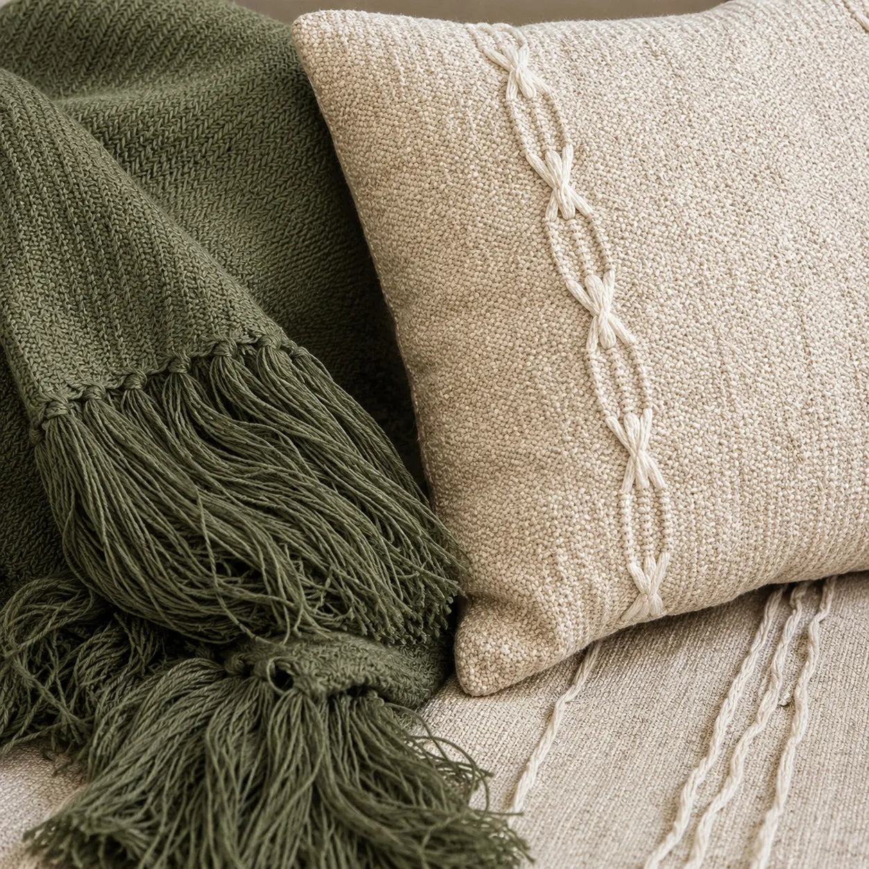 Kit Manta para Sofá e Capa de Almofada Verde Elos