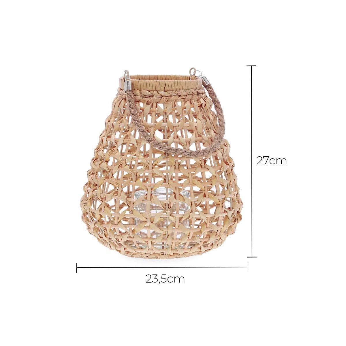 Conjunto Luminárias Lanterna Decorativa de Fibra Natural com Alça Raiz