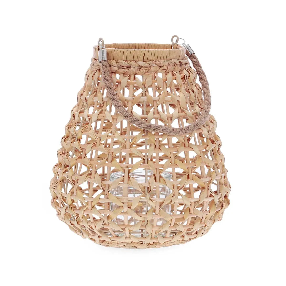 Conjunto Luminárias Lanterna Decorativa de Fibra Natural com Alça Raiz