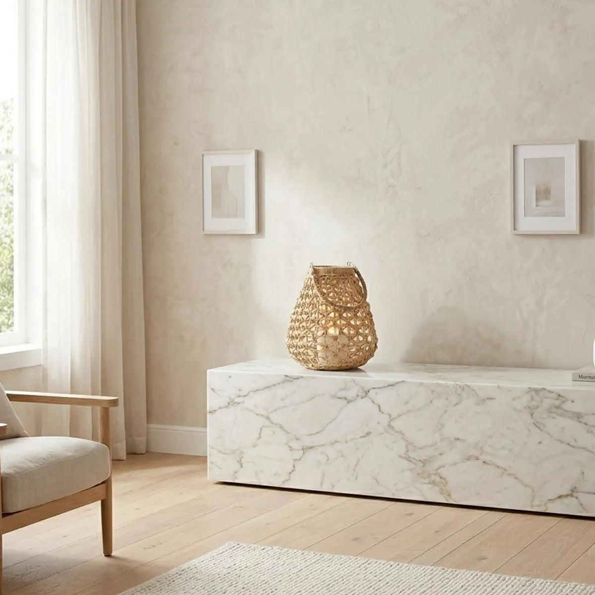 Conjunto Luminárias Lanterna Decorativa de Fibra Natural com Alça Raiz