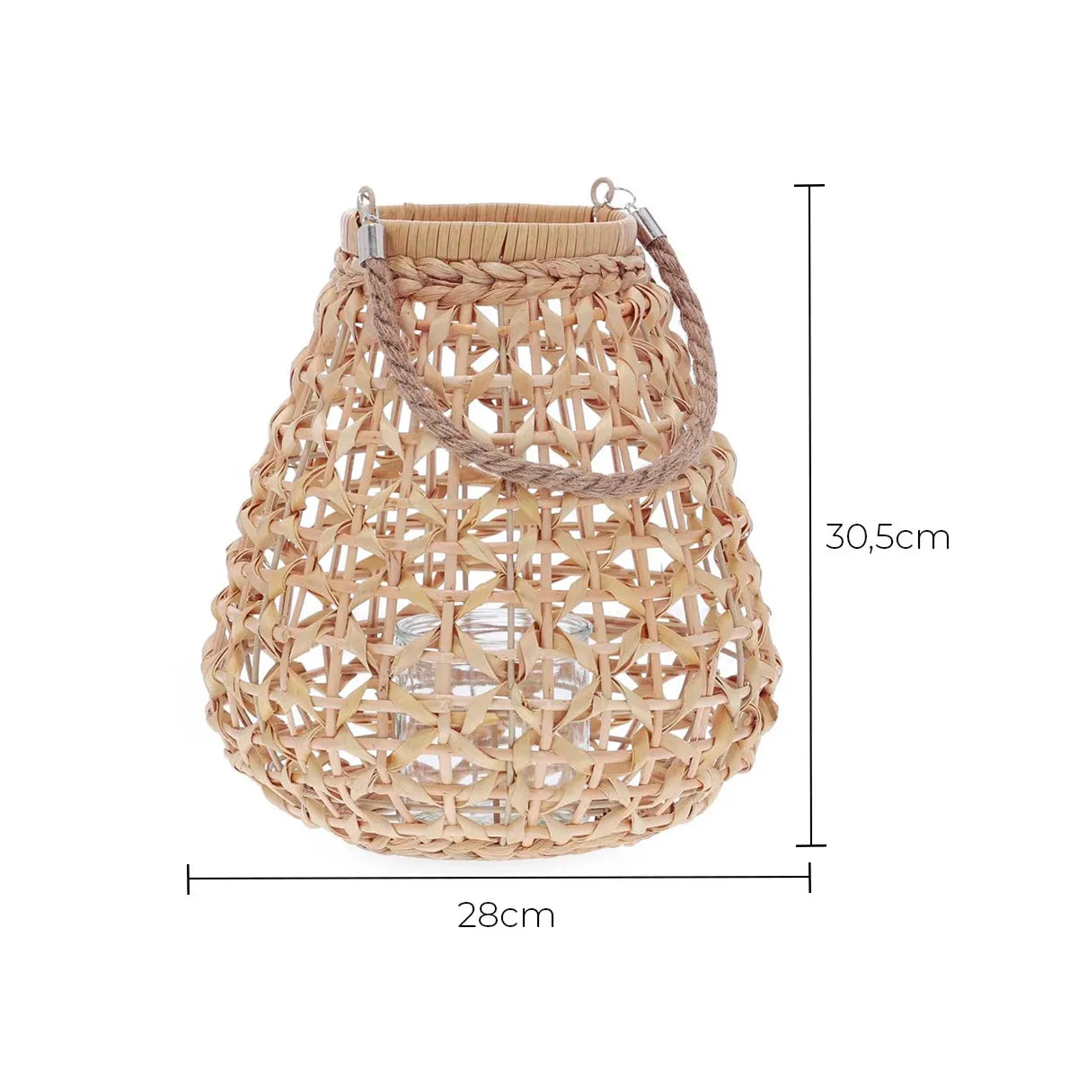 Conjunto Luminárias Lanterna Decorativa de Fibra Natural com Alça Raiz