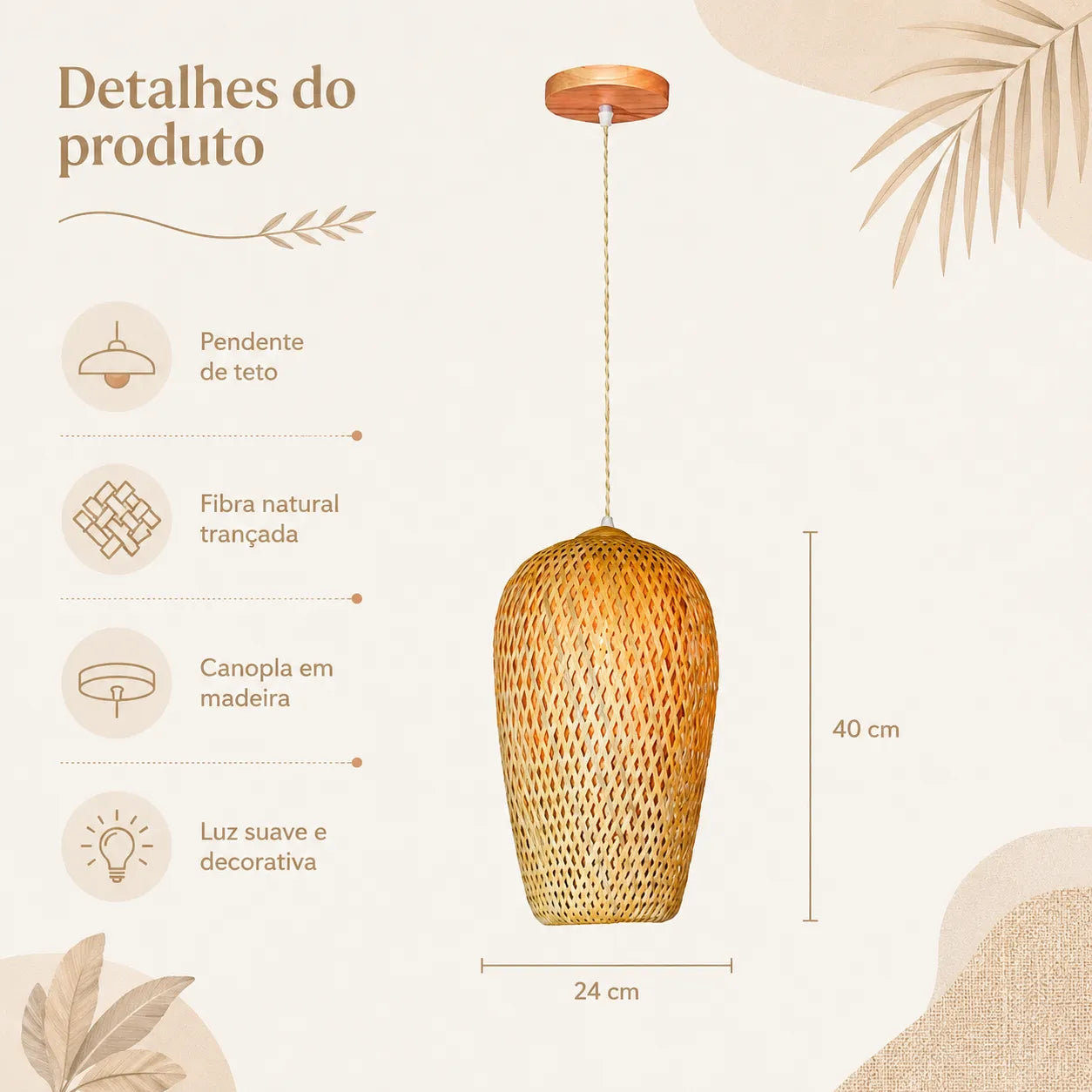 Luminária Pendente de Bambu Sumba