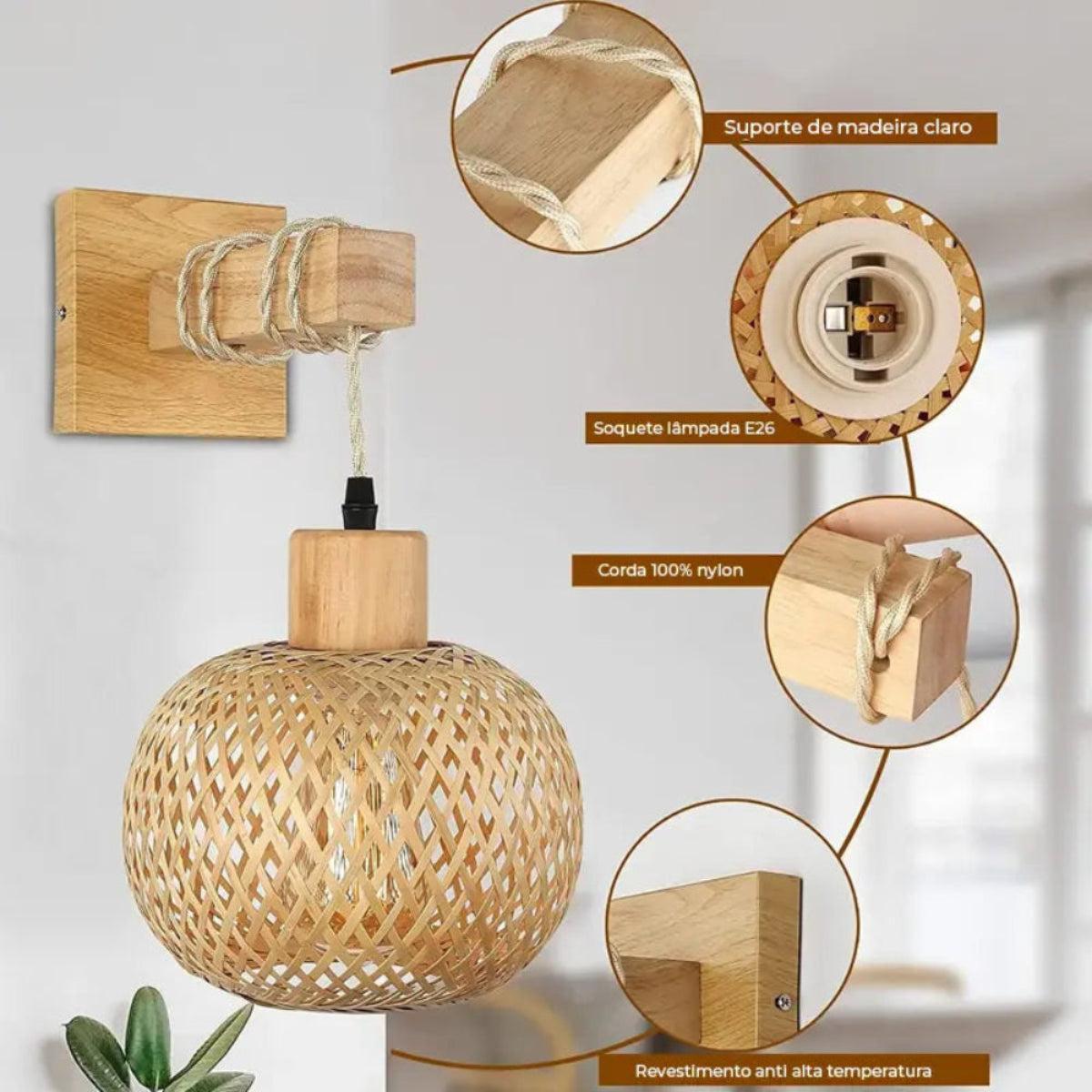 Luminária de parede Bambu Retrô Bali