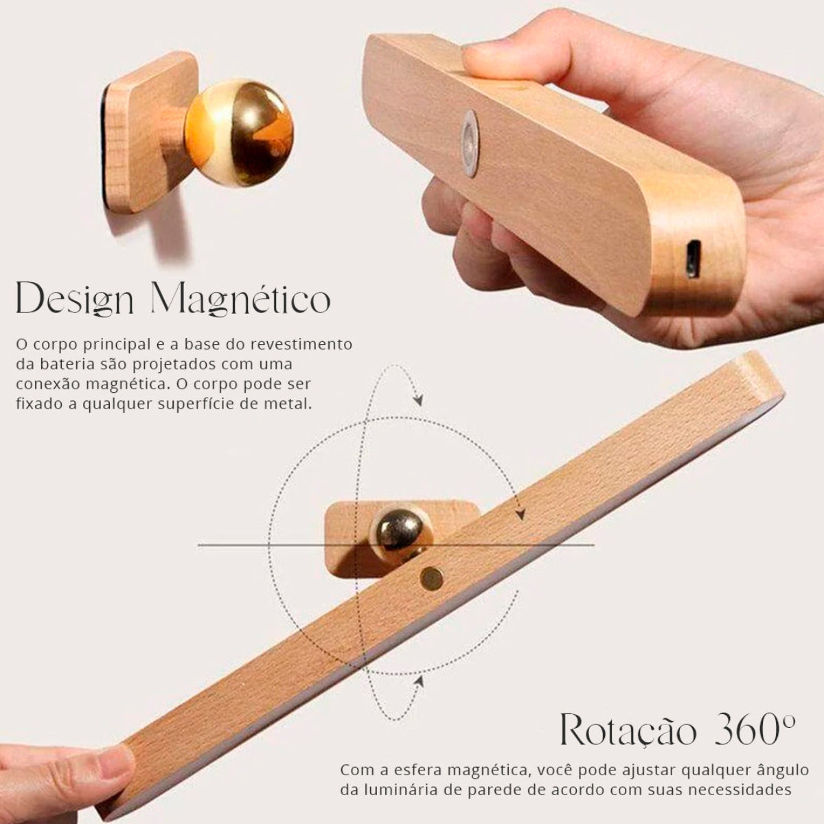 Luminária de parede Magnética com Rotação de 360°