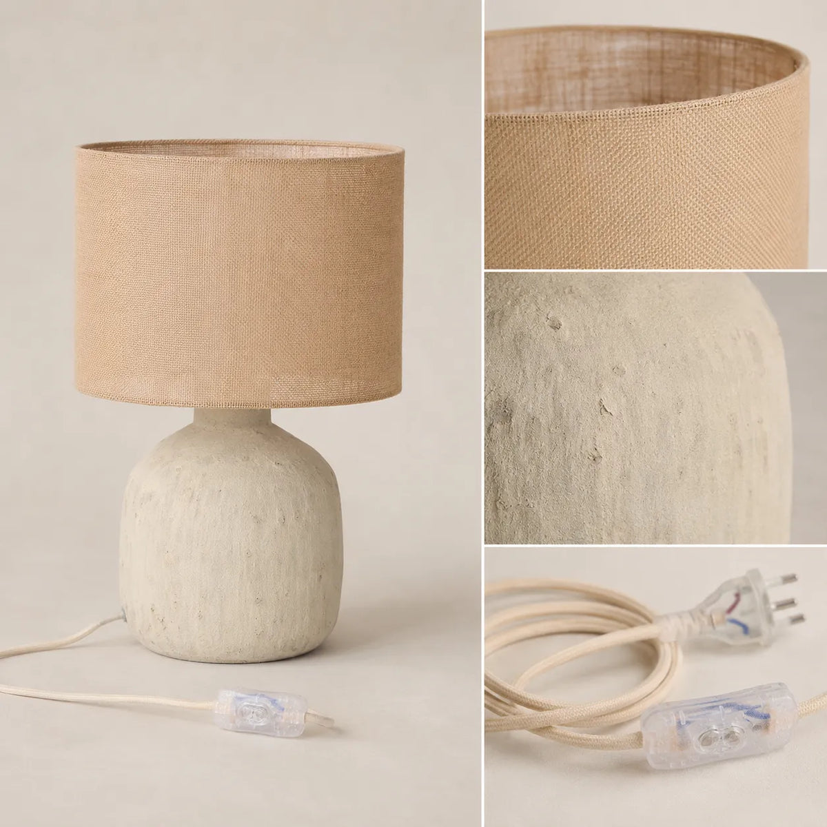 Luminária de Mesa em Fibra Natural e Cerâmica Avelã