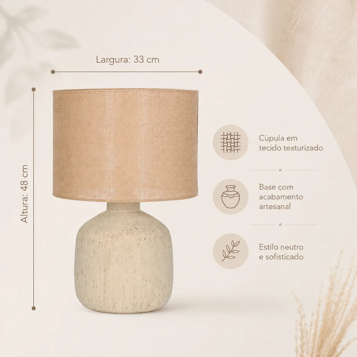 Luminária de Mesa em Fibra Natural e Cerâmica Avelã