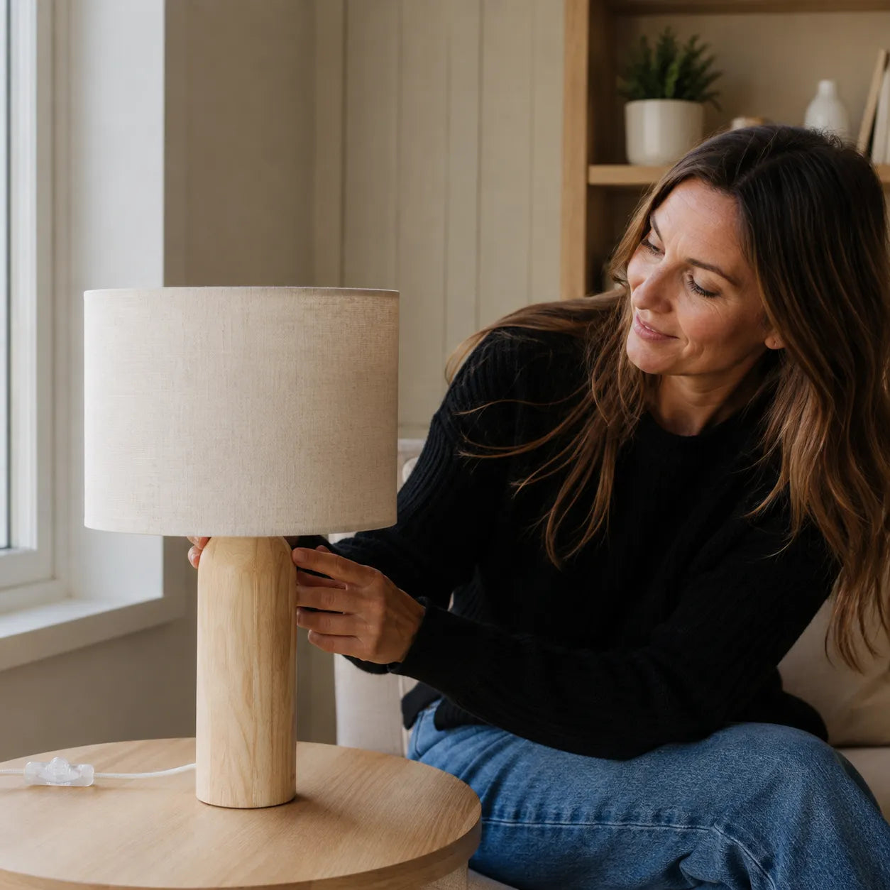 Luminária de Mesa em Linho e Madeira Linen