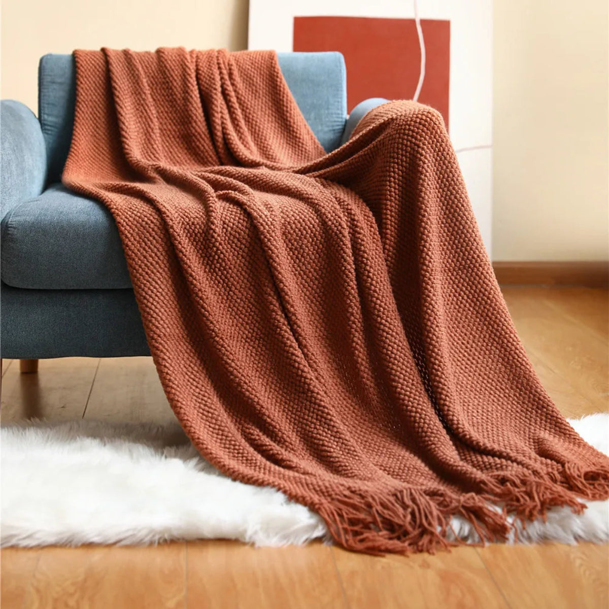 Manta para Sofá De Tricô Boho Chic