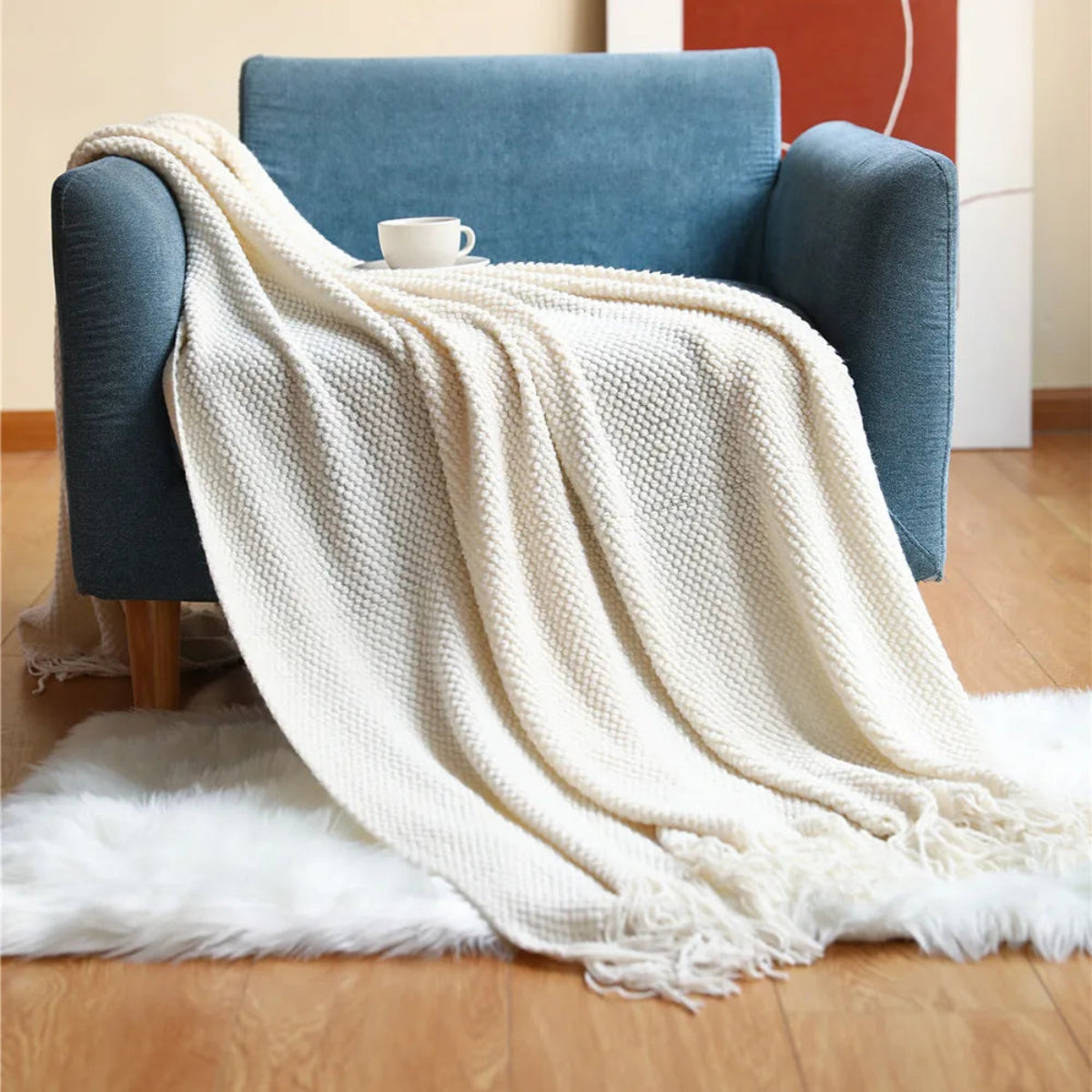 Manta para Sofá De Tricô Boho Chic