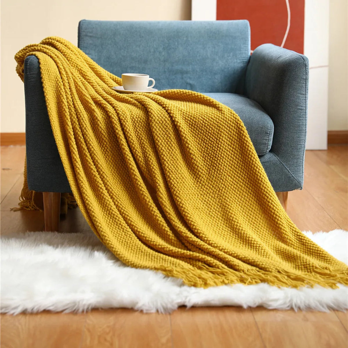 Manta para Sofá De Tricô Boho Chic