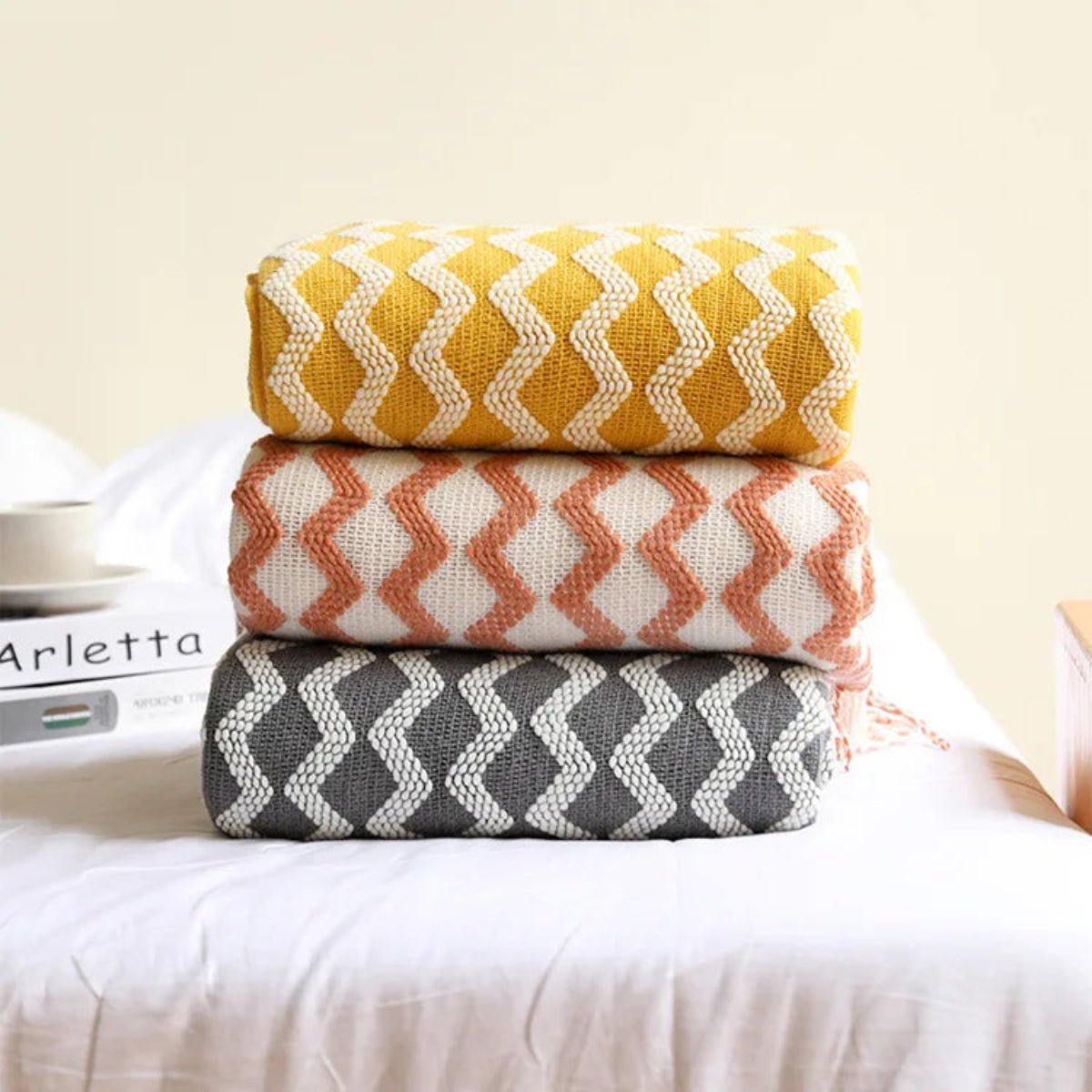 Manta para Sofá Decorativa Geométrica Com Franjas