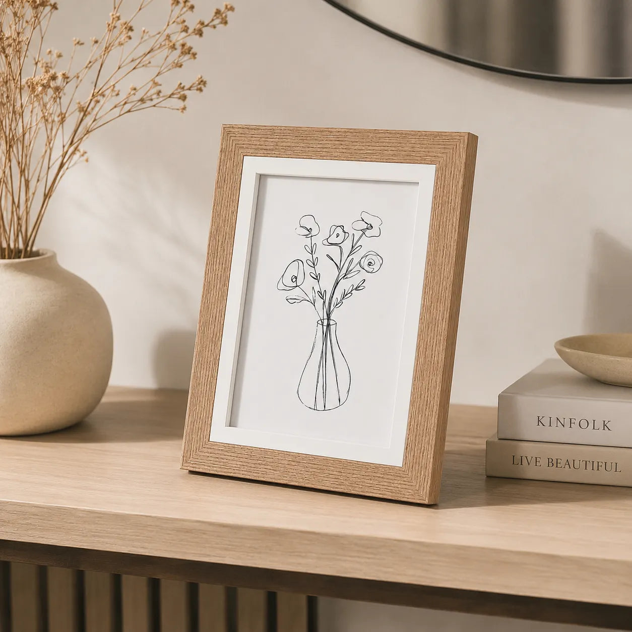 Porta-Retrato Decorativo com Moldura Natural e Vidro