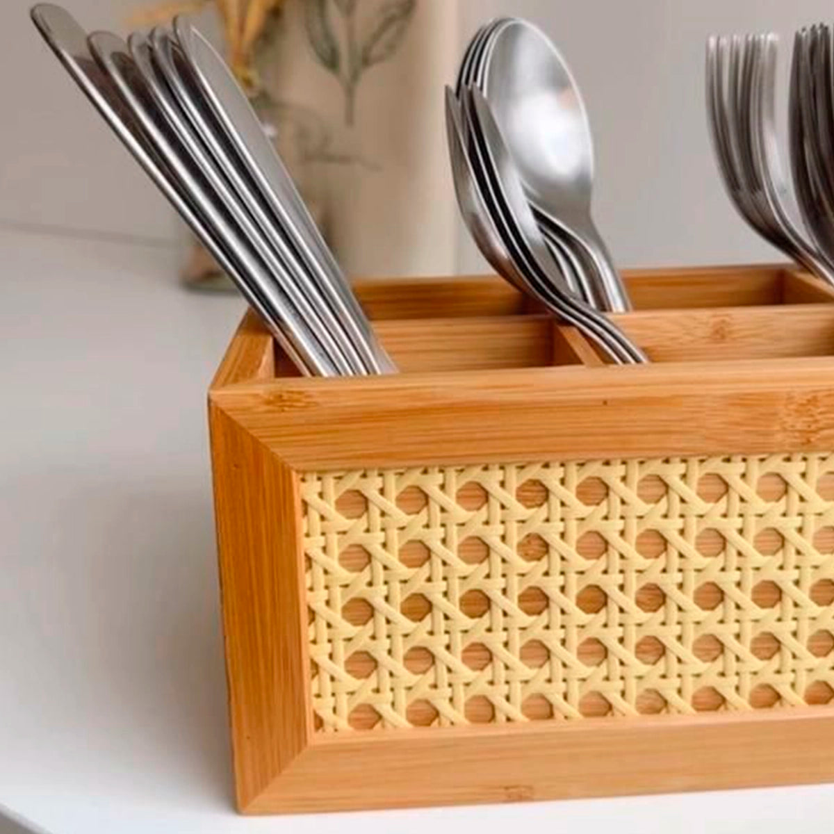 Porta Talheres de Bambu com Palhinha Indiana Essenza Natural