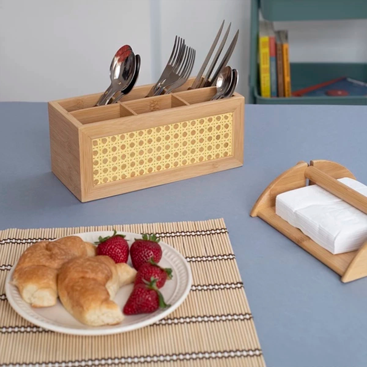 Porta Talheres de Bambu com Palhinha Indiana Essenza Natural