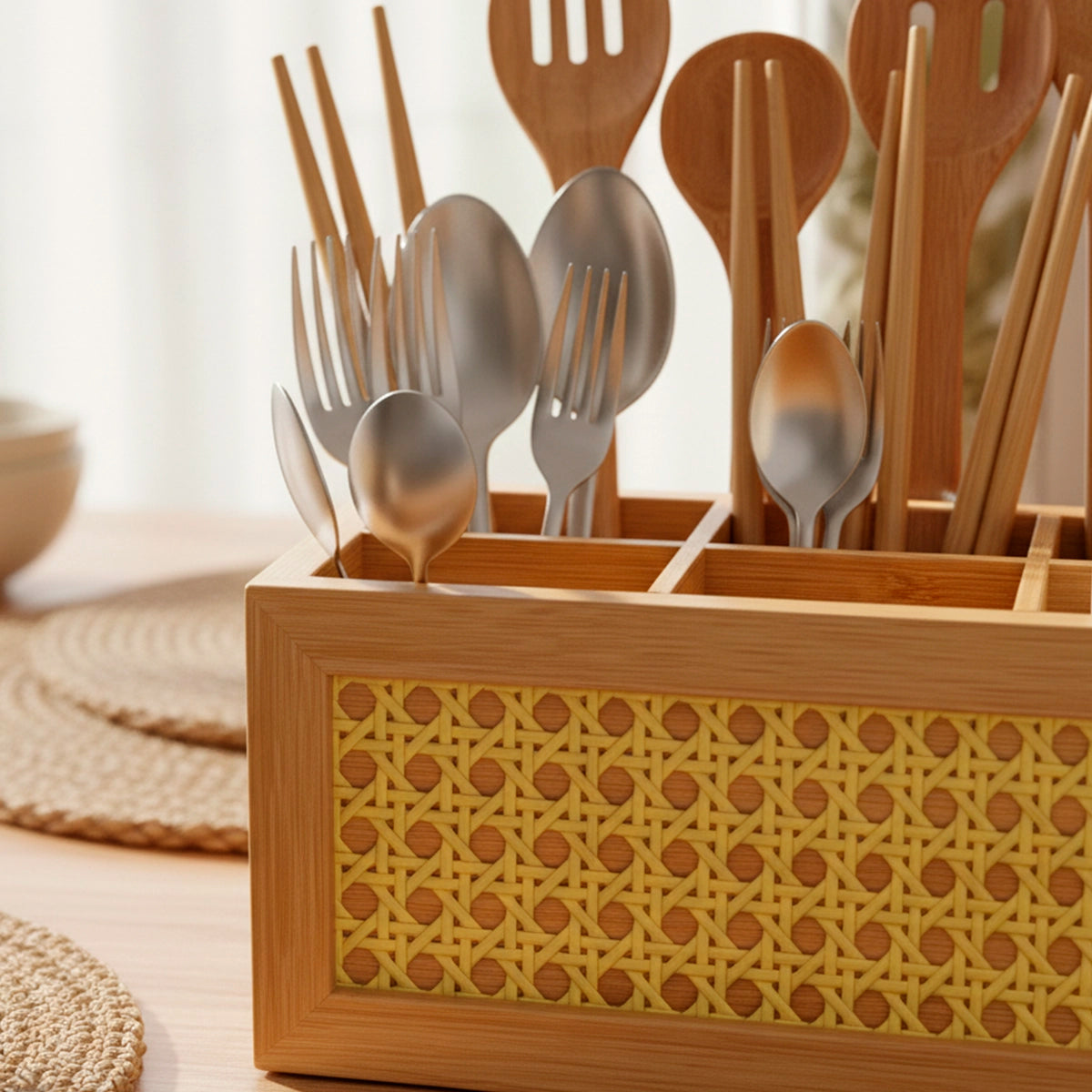 Porta Talheres de Bambu com Palhinha Indiana Essenza Natural