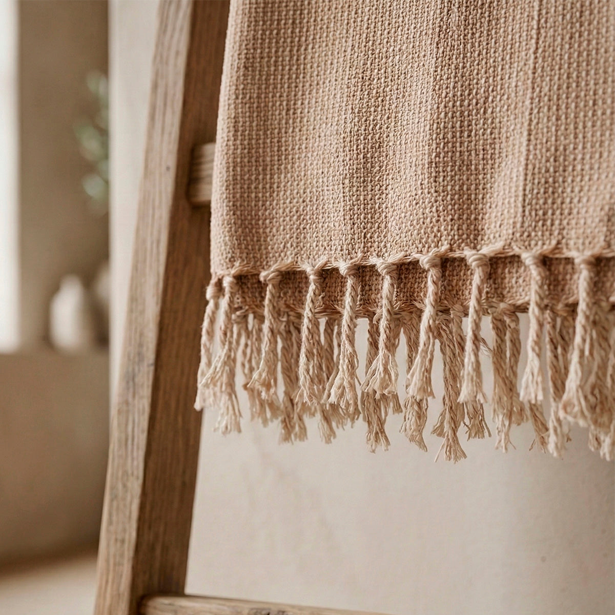 Manta para Sofá Artesanal Algodão com franjas Naturé