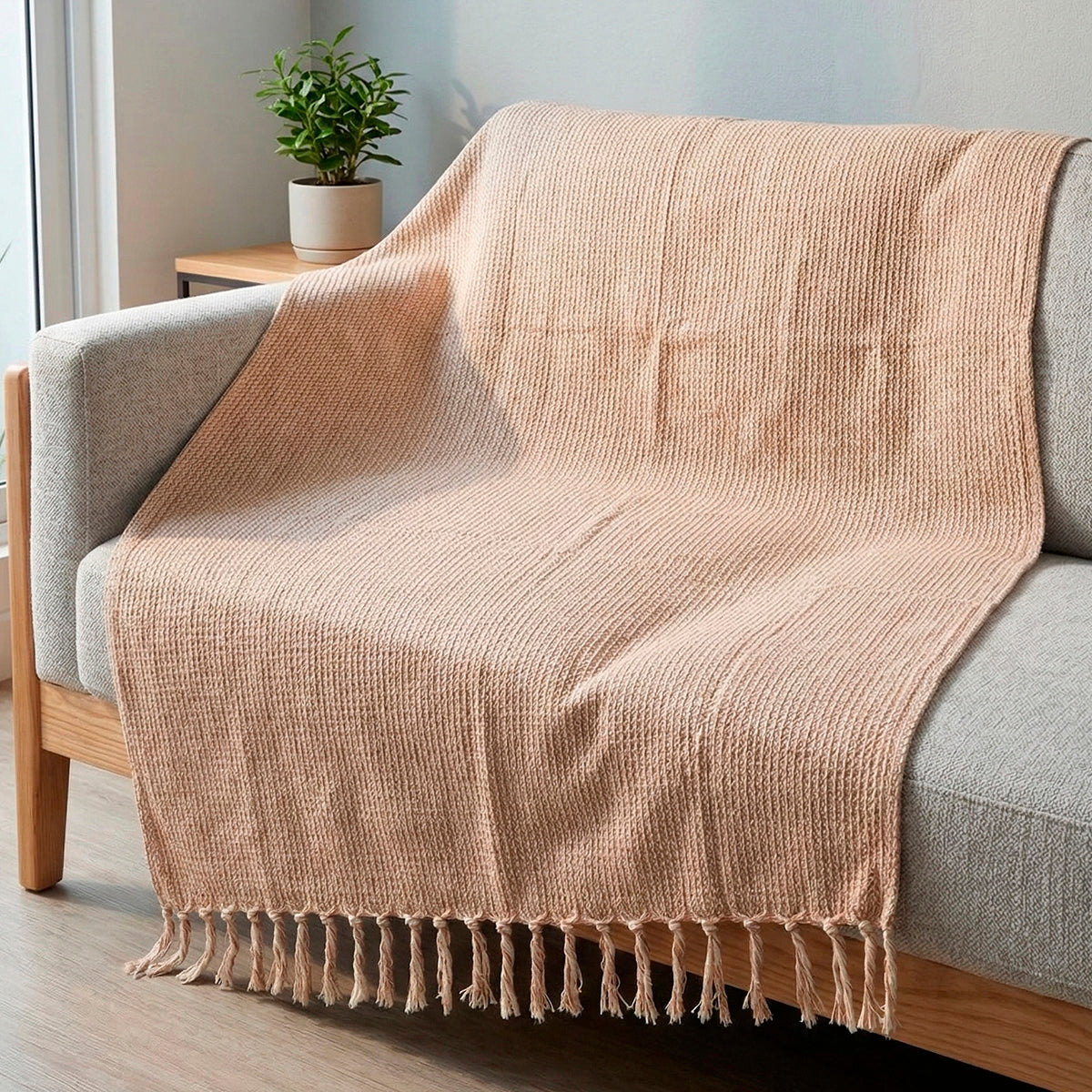 Manta para Sofá Artesanal Algodão com franjas Naturé