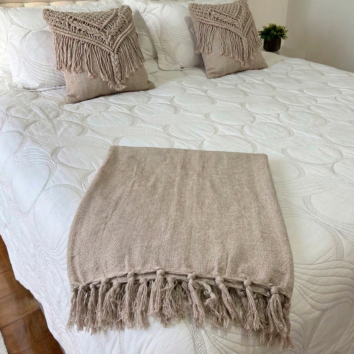 Manta para Sofá Artesanal Algodão com franjas Celine